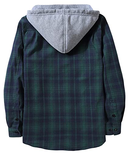 Image of SCODI Mens Flannel Hoodie Shirt Casual Button Down Plaid Long Sleeve Shirts | Machine Wash, Business, Vacation, Office, Party, Daily, Outdoor, Vintage, Classic, Stylish, Adjustable Cuffs, with Pocket