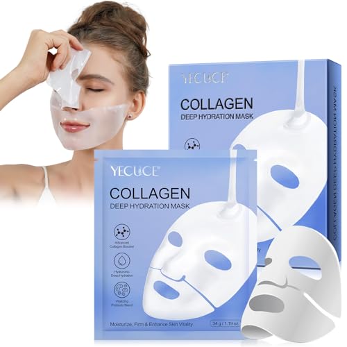 Mascarilla facial de colágeno bio, 6 unidades, máscara de envoltura nocturna de colágeno, máscara facial hidratante, reduce las líneas finas y arrugas, minimiza los poros, mejora la elasticidad