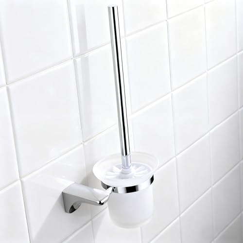 Foonary Klobürstenhalter, Toilettenbürstenhalter aus Glas Toilettenbürsten-Basisbecher, Foonary WC-Bürstenbecher Badezimmerzubehör, WC Bürste Ersatzhalter Milchglas Toilettenbürstenschale Ohne Bohren