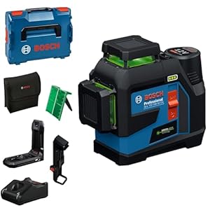 Bosch Professional Linienlaser GLL 12V-100-33 CG (3 x 360° grüner Laser, Arbeitsbereich 100 m (Radius) mit Empfänger, LB 10, DK 20, GBA 12V 2.0Ah, GAL 12V-40, L-BOXX)