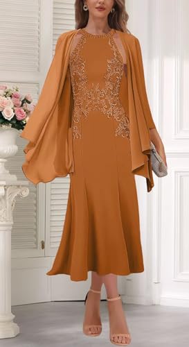 Tea Length 2 Pieces Mother of The Bride Dresses Halter Lace Mermaid Satin Formal Evening Dresses with Jacket4