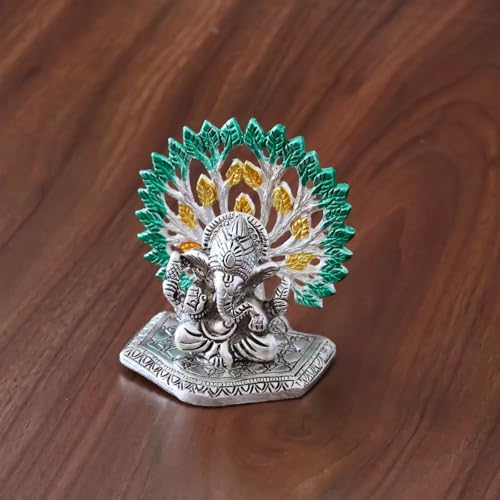 Image of KridayKraft Elegant Mini Ganesh Murti - Divine Lord Ganesh Idol for Home & Office Decor, Intricately Designed Pooja Statue & Spiritual Showpiece for Living Room, Bedroom, Temple (Silver)