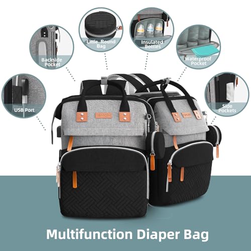 Image of ISMGN Diaper Bag Backpack with Changing Station, Multifunctional Diaper Bag, Extra Large Capacity, Baby Bag, GreyBlack
