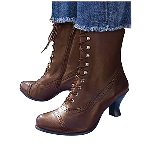 Victorian Boots for Women Vintage Granny Boots Renaissance Witch Mid Calf Boot 70s Lace Up Booties Low Heel with Zipper Kitten Heel Short Boot Shoes3