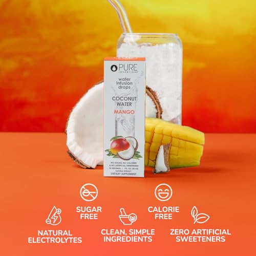 Image of Pure Inventions - Coconut Water Infusion Drops - Electrolytes - Sugar-Free Hydration, Zero Calories, No Artificial Sweeteners, Clean Ingredients - Mango, 30 Servings
