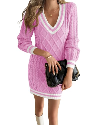 Saodimallsu Womens Cable Knit Mini Sweater Dress V...