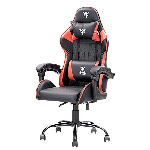 ITEK RHOMBUS PF10 Sedia Gaming ergon. Rossa, schienale reclinabile, cuscino poggiatesta, sup. lombare, confort e design, ideale come sedia ufficio, sedia per studio o poltrona per gamer