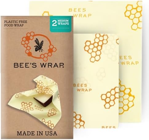 Bee’s Wrap Reusable Beeswax Food Wraps Made in the USA, Eco Friendly Beeswax Wraps for Food, Sustainable Food Storage Containers, Organic Cotton Food Wraps, Assorted 2 Pack (S, M), Honeycomb Pattern