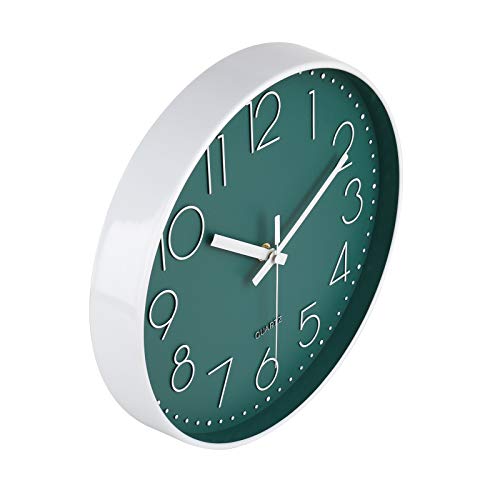 Image of jomparis 12 Inch Silent Non-Ticking Battery Operated Round Wall Clock Easy to Read Peacock Color Wall Clocks