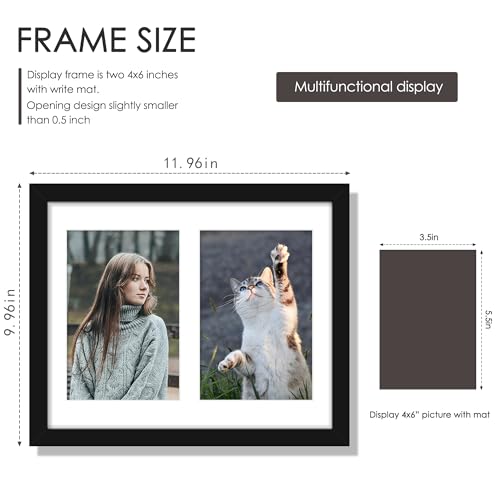 Image of DUENPY 8x10 Double Picture Frame White Mat For Displaying Two 4x6 Pictures, Photo Frame for Wall Mounting or Tabletop, Black.