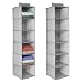 mDesign Long Soft Fabric Over Closet Rod Hanging Storage Organizer with 6 Shelves for Clothes, Leggings, Lingerie, T Shirts - Textured Print with Solid Trim - 2 Pack - Gray