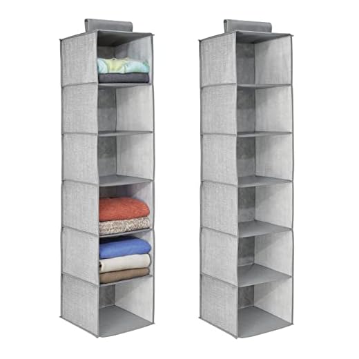 mDesign Hängande Förvaring med 6 Fack – Hängande Hylla i tyg – Förvaringslösning för Garderob – 2-pack – Grå