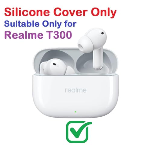 Image of Earphone Cover Compatible for Realme Buds T300, Soft Silicone Skin Shock-Absorbing Protective Case With Keychain (Front LED Visible) (Ice Cream Strawberry)