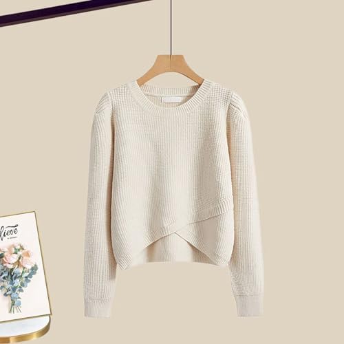 Ensemble tricoté jupe et pull asymétrique beige pour femme - 4