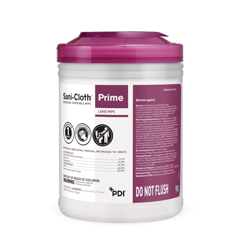 Sani-Cloth Prime Germicidal Wipe Hospital Disinfection 1-Minute Contact Time Quat Alcohol Durable Large 6 x 6.75 Wipes 160/Canister