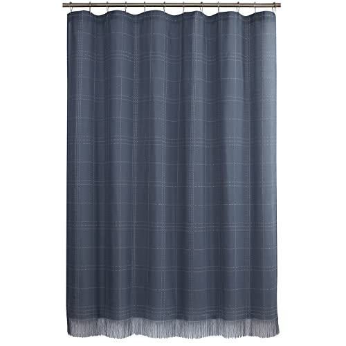Sd Sdliving Lance Gray Dyed Grid Polyester Tassel Waterproof Handmade Trim Shower Curtain For Bathroom,Fringe Border Fabric Bath Curtains,72" W X 72" H #TOP5
