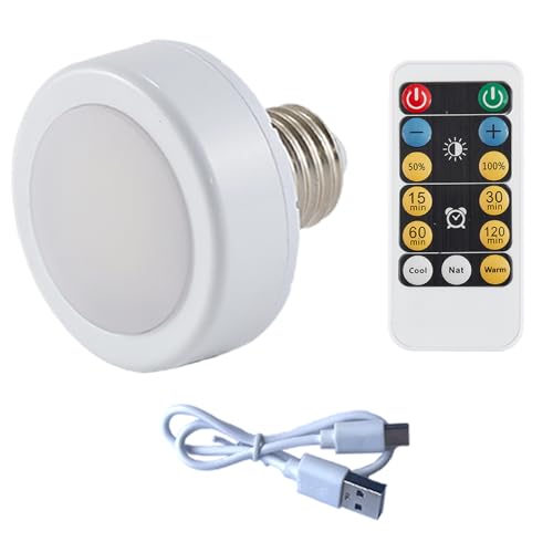 Image of XSDeTu E26 Battery Operated Light Bulb for Lamps, Screw in LED Puck Lights with Remote, Replacement AA Battery Powered Dimmable Timer Light Bulb with USB Cable for Non Electric Wall Sconce,1 Pack