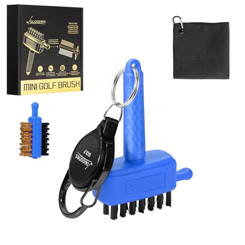 Joooones Golf Club Cleaning Kit Durable Mini Size Golf Club Brush and Towel Clean Leaving No Marks Fit for Multiple Situations Golf Club Bag Accessories Golf Gift(Blue Towel Set)