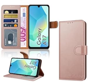 iCatchy for Samsung A17 Case with 4 Card Slots Leather Wallet Flip Book Magnetic Closure Kickstand Shockproof Protective Phone Cover compatible with Galaxy A17 5G / A17 4G (Rose Gold)