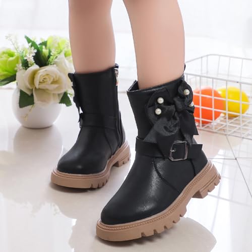 Girls Dress Boots Kids Toddler Cute Pearls Bowknot Princess Boots Fashion Buckle Design Side Zipper Mid Calf Boots4