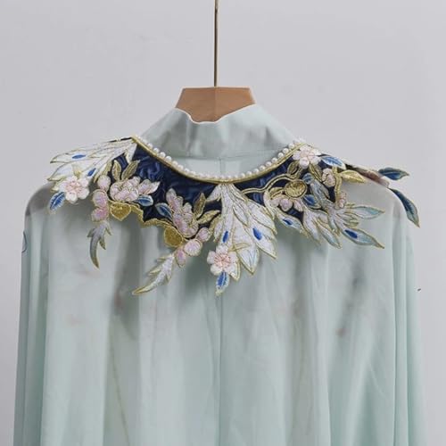 Handmade Cloud Shoulder Collar for Women, Traditional Chinese Hanfu Accessories, Embroidery Cape Ethnic Ceremonial Garment (Green)