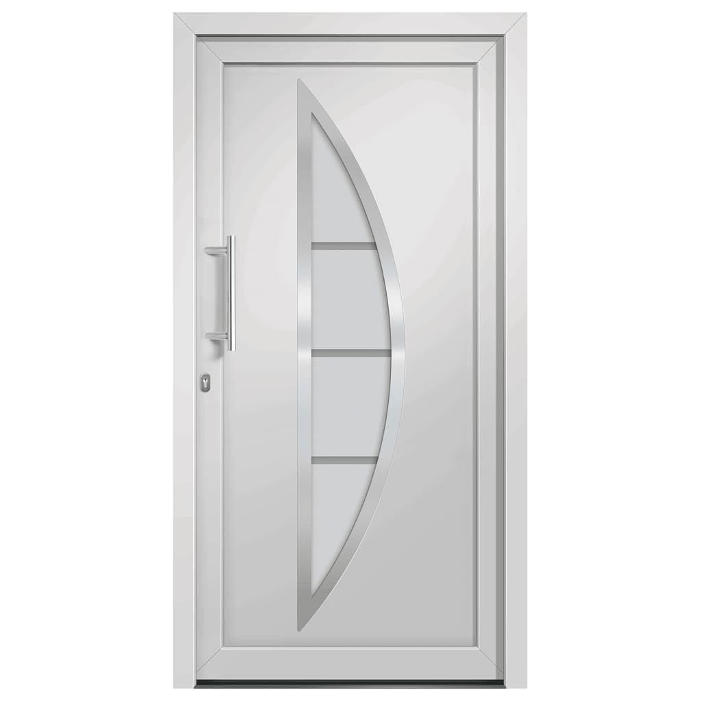 Gecheer Porta di Ingresso Bianca, Sicura con Chiusura a 5 Punti, Dimensioni 98x200 cm, Telaio in PVC con Anima in Acciaio e Vetro Isolante, per Casa e Appartamento