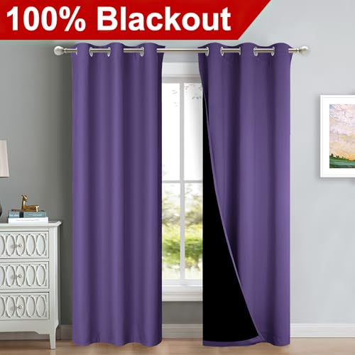 Image of NICETOWN Lilac Purple Full Shade Curtain Panels, Pair of Thermal Insulated & Energy Efficiency Blackout Curtains for Living Room Windows, Lined Silky Performance Window Dressing (42 inch Wide x 84 inch Long)