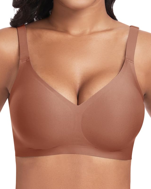 Soutien-gorge sans armatures anti-irritation Jiuday xl marron col en v confortable