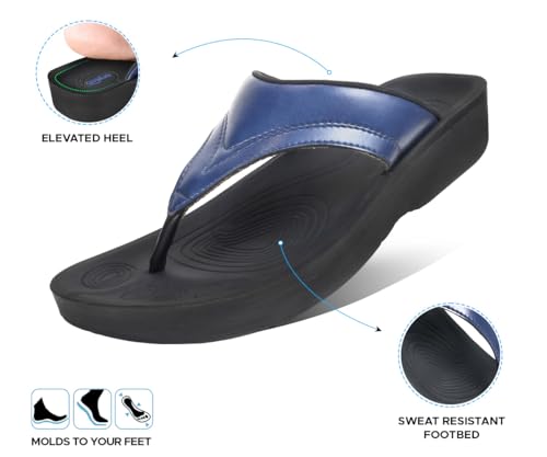 Image of AEROTHOTIC Comfy Arch Support Flip Flops for Women Open Toe Stylish Faux Leather Cushioned Strap with Non-Slip Sole & Comfortable Footbed Indoor and Outdoor Sandals
