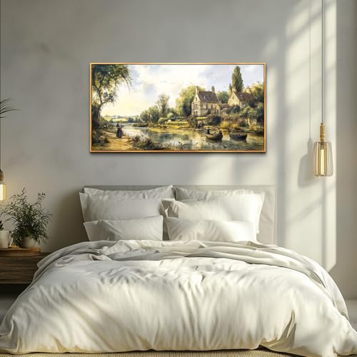 ERQINHUA Wood Framed Wall Art For Living Room Large Canvas Wall Decor For Bedroom Vintage Watercolour Painting Office Home Decoration Countryside Scenery Wall Picture Artwork Ready To Hang 20x40 In
