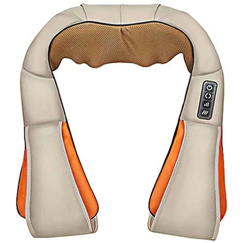 Masajeador Shiatsu Eléctrico para Cuello y Espalda, 16 Nodos de Masaje, Velocidad Ajustable, Beige y Naranja