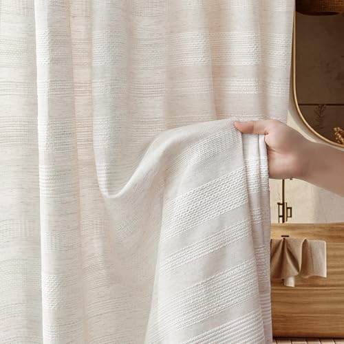 Linen Boho Farmhouse Bathroom Shower Curtain (Beige/Cream)