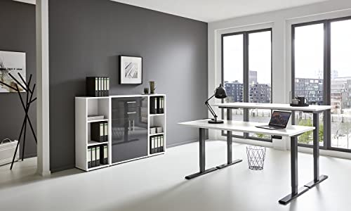 BMG Möbel e-Office Edition 13 in diversen Farben höhenverstellbar (Gestell: Weiß, Korpus-Front: Weiß/Anthrazit Hochglanz, Tischplatte: Weiß, Abmessung Tischplatte: 138 x 67 cm)