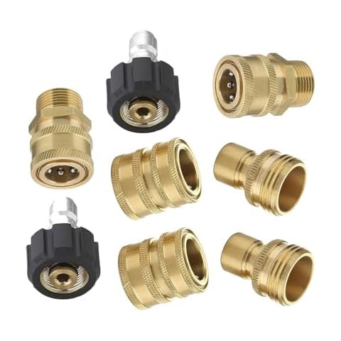 Fly Kan Pressure Washer Quick Connect Adapter Set, Quick Connect & Disconnect kit, M22 Swivel to 3/8" Quick Connect, 3/4" to Quick Release, 4500 PSI, Brass, 8-pack / 4 pairs Cover