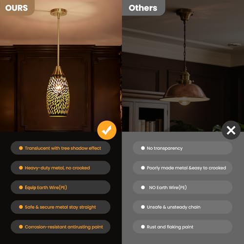 Pendant Lights,Wide 4.8'' Height 7.8'',Bronze Gold Chrysanthemum Pattern - image 3