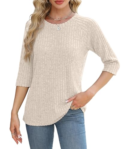 Image of JomeDesign Sweaters for Women 3 /4 Sleeve Shirts Crew Neck Sweatshirts Loose Casual Blouses Fashion Tops