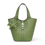 Kadynow Tote Bag for Women Vegan Leather Bucket Purse for Women Top Handle Handbag Shoulder Bag with Detachable Small Purse Green