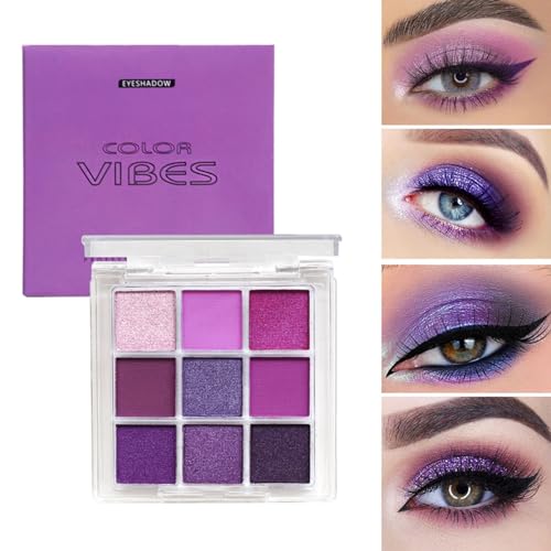 Matte Pearlescent Purple Eyeshadow Palette 9 Eyeshadow Shades, Shimmering Pale Purple Makeup Set, Waterproof, Long Lasting Intense Colour, Mixable Pressed Pigment Eyeshadows, Gift for Girls, Women - Image 3