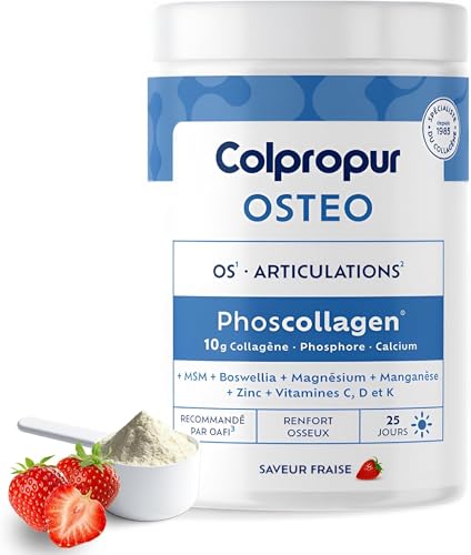 Collagène poudre Colpropur Ostéo pour le confort des os et articulations saveur fraise 340g