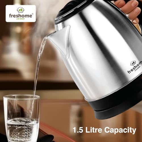 Image of Freshome Electric Kettle and Stainless Steel Water Bottle Combo, 1.5 Litre, 1500W, Auto Shut-Off, for Boiling Water, Tea, Coffee, Instant Noodles and Soup