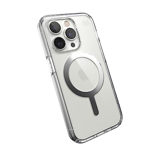 Image of Speck Clear iPhone 14 Pro Case - Drop Protection, Scratch Resistant, Dual Layer Slim Phone Case for 6.1 Inch iPhones 14 Pro - Built for MagSafe - Anti-Yellowing - Presidio Perfect -Clear /Clear /Silver