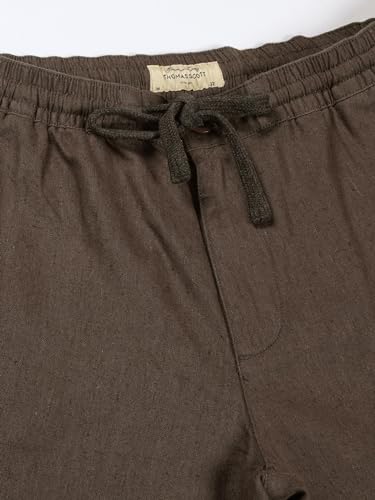 Image of Thomas Scott Men's | Solid | Light Weight | Breathable Fabric | 6 Pocket | Ankle Length | Mid Rise | Regular Fit | Linen | Elasticated with Drawstring | Chino Trouser | Pants