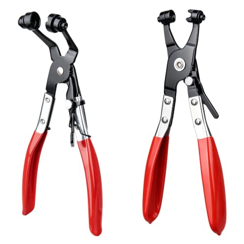 2Pcs Hose Clamp Pliers, Hose Clamp Tool Includes 45° Angle Flat Belt Hose Clamp Plier and Flat Band Hose Clamp Plier, Spring Clamp Pliers for Automotive Fuel Oil Heater Water Hose