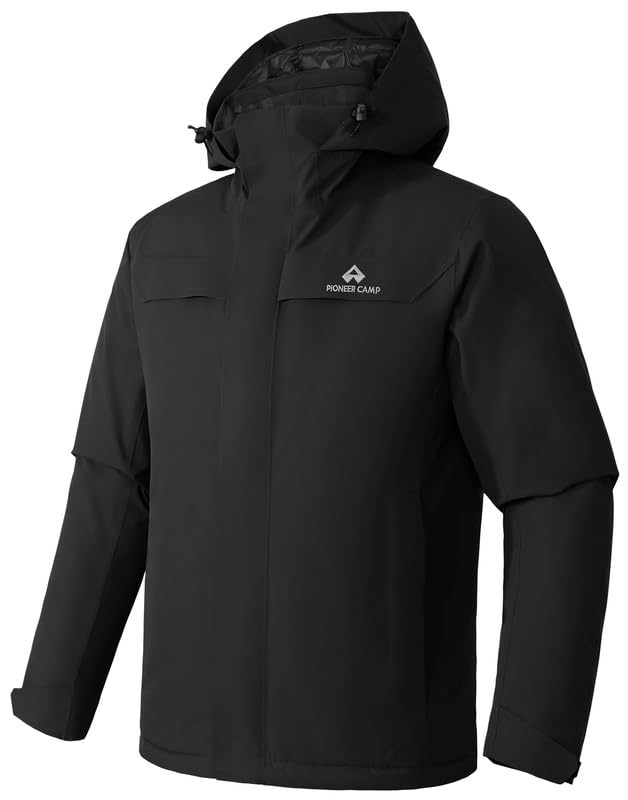 Pioneer Camp Outdoorjacke Herren Wasserdicht 15000mm Funktionsjacke mit Unterarm-Belüftung & verstellbarer Kapuze Winddichte Regenjacke für HerrenBlack;XL