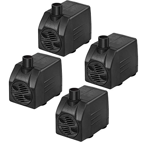 Simple Deluxe 120 GPH ETL Listed Submersible Pump with 6' Cord for Water Fish Tank, Hydroponics, Aquaponics, Fountains, Ponds, Statuary, Aquariums, 4 Pack, 4-Pack, Black
