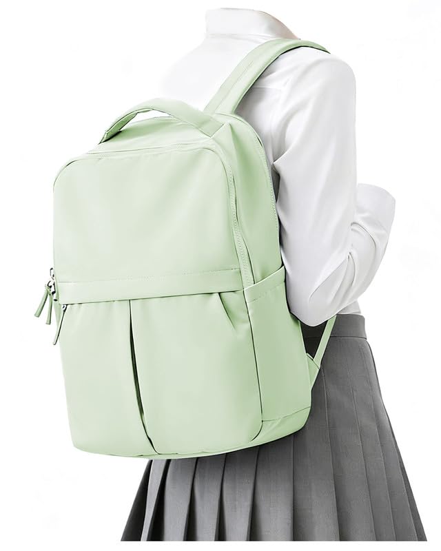 suratio Small Laptop Backpack for Women - 14 Inch Laptop Compartment, Lightweight Waterproof Travel Backpack for College, Work, Green