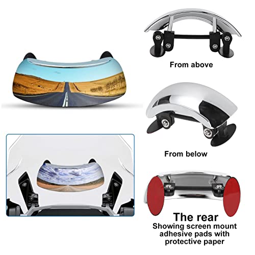 ABS Chrom Motorrad Rückspiegel, Motorrad Powersports Konvex Seitenspiegel, 180 Ultra Weitwinkel Zentrale Windschutzscheibenhalterung Holographischer Windschutzscheibe Add On Rückspiegel