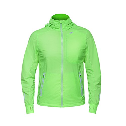 FOOXMET Reflective Jacket with Hoodie and Waterproof Wind Breaker for Men Women Hiking Cycling Running Safety Jacket (Green Medium)