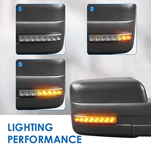 Mostplus Power Heated Towing Mirror Compatible With 2004-2014 Ford F150 F-150 Power Heated Mirror W/Sequential Turn Light, Puddle Light, Dural Beam (Black) #TOP1