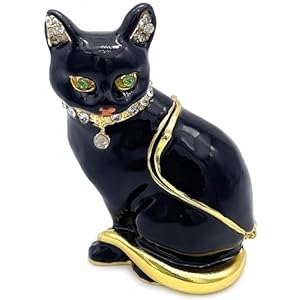 JWT Astyle Luxury Black Cat Hinged Jewelry Box with Crystals.Hand Painted Cat Figurine Trinket Box .Classic Animal Designs.Rings Earrings Necklace Storage Box, Cat Home Decor Gift. JWT Astyle Luxury Black Cat Hinged Jewelry Box with CrystalsHand Painted Cat Figurine Trinket Box Classic Animal DesignsRings Earrings Necklace Storage Box Cat Home Decor Gift